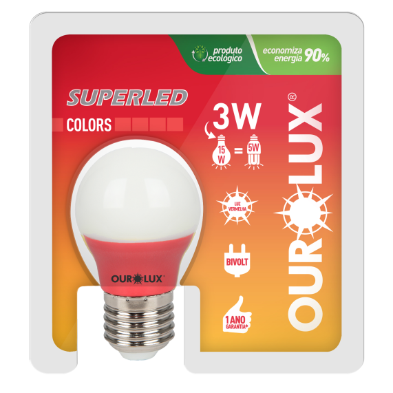 Lampada Superled S30 Colors Bolinha 3w Vermelho – Ourolux