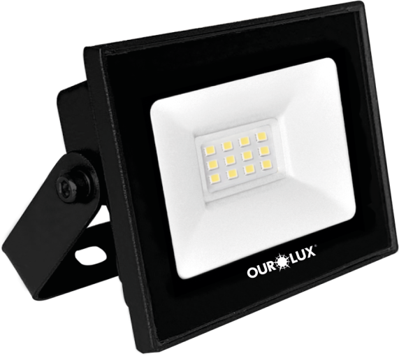 Refletor Led Slim 10w Biv Preto 3000k Ourolux