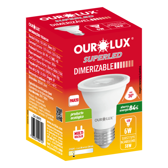 Lampada Superled Par20 6w Biv Dim 2700k36° Ourolux