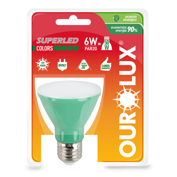 Lampada Superled Par20 6w Biv 30u Verde Ourolux