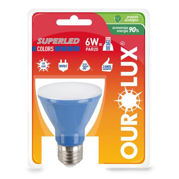 Lampada Superled Par20 6w Biv 30u Azul Ourolux